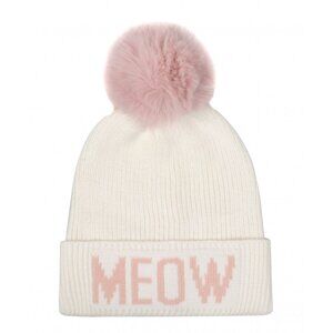 White Soft Knitted Meow Faux Fur Pom Pom Beanie Hat Cat Lover Kitty Winter Cozy